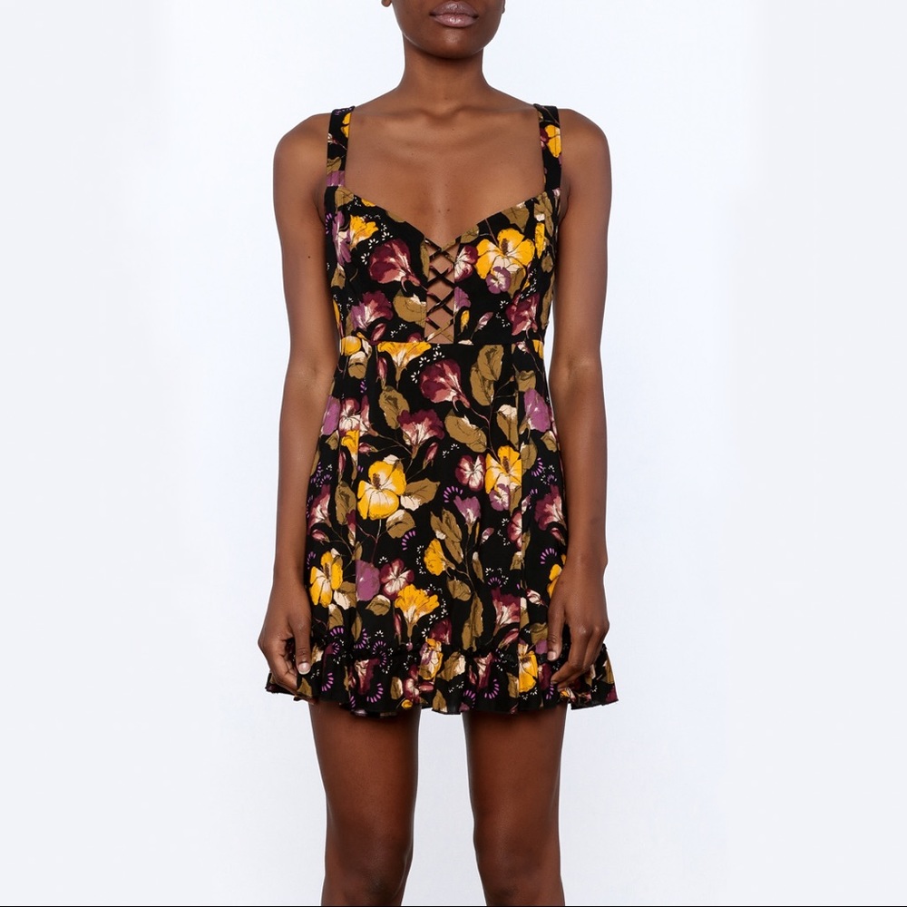 Free People Lattice Lovers Floral Mini Slip Dress